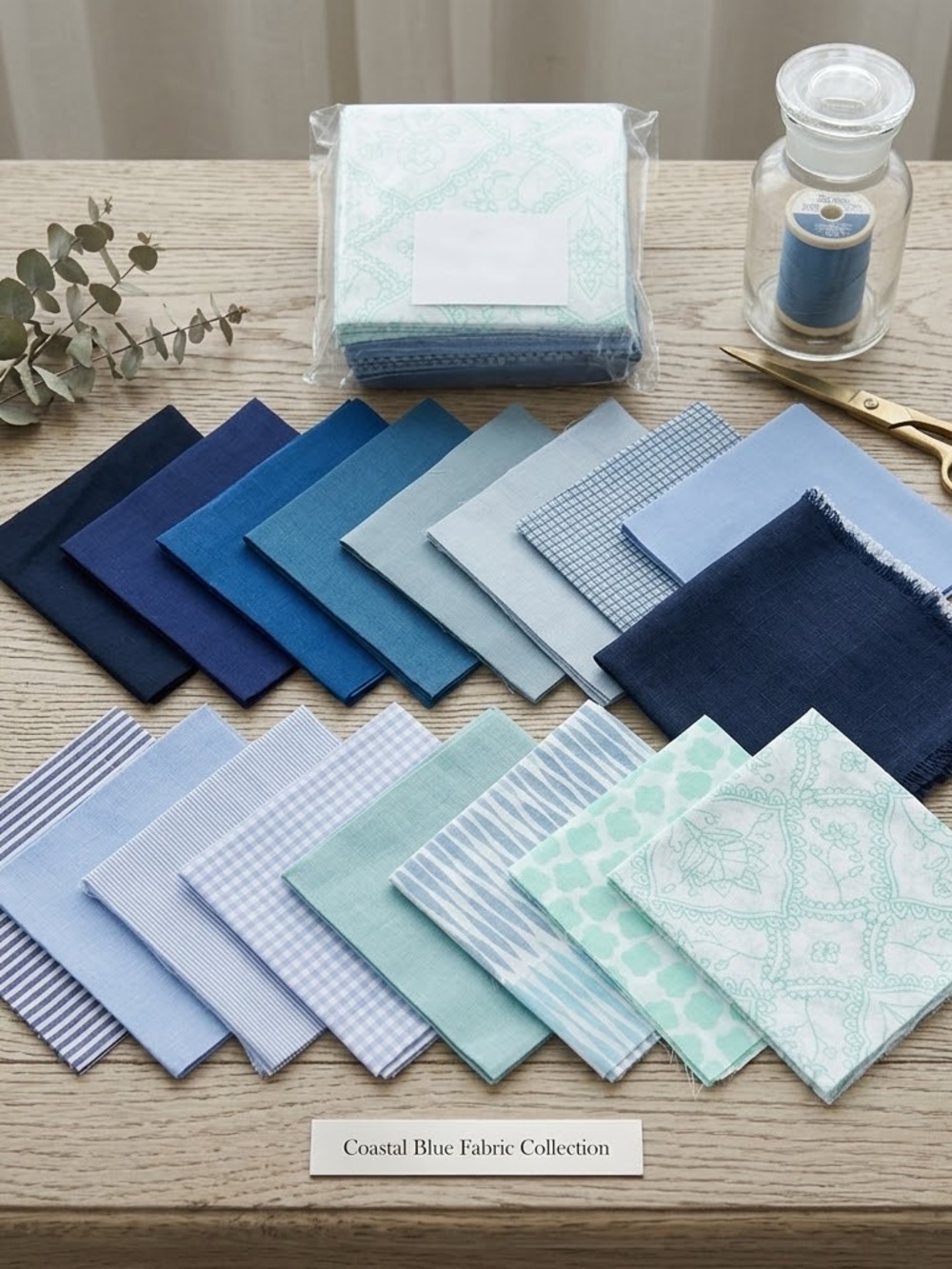 150 pcs Coastal Blue pre cut charm pack 5" square 100% cotton fabric quilt#97